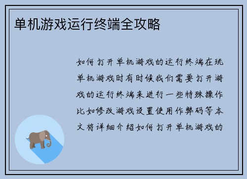 单机游戏运行终端全攻略